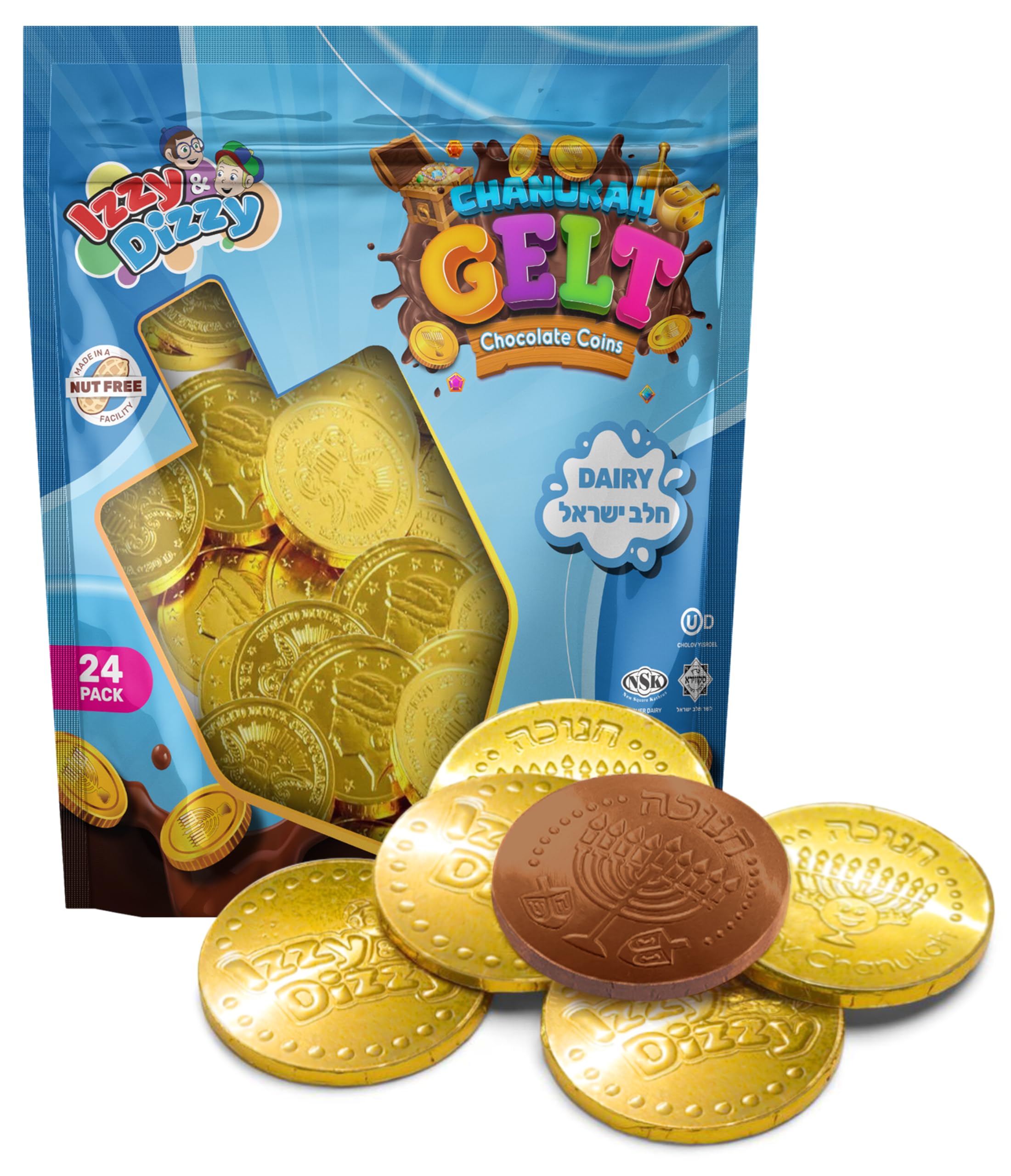 Amazon.com: Izzy 'n' Dizzy Hanukkah Gelt Chocolate Coins, Kosher